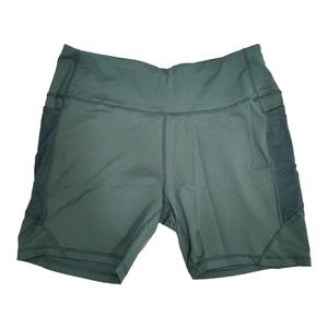 Avia Women's Stretch Work Out Biker Shorts Olive Green Mesh Side Pocket Elastic
